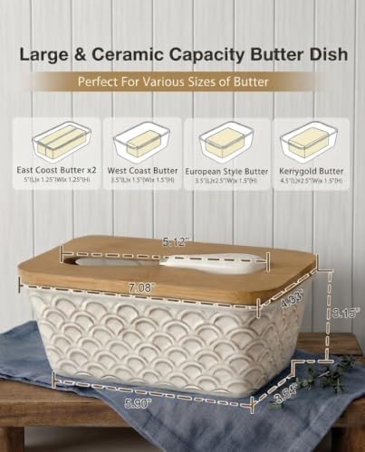 Ceramic Butter Dish with Lid for Countertop, Large Butter Container