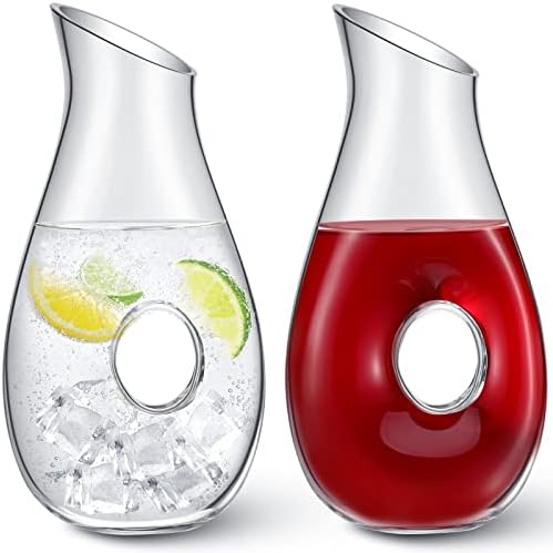 Nuanchu 2 Pcs 48 oz Wine Decanter Carafe Clear Glass Pierced Decanter