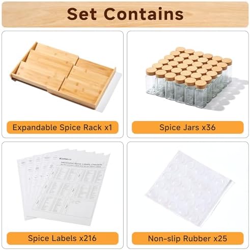 3-Tier Expandable Bamboo Spice Drawer Organizer, Adjustable Width 12"
