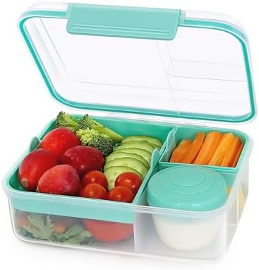Finorder Light Green Portable Bento Lunch Box with Handle, 56 oz