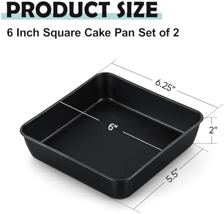 TeamFar 6x6 Inch Square Baking Pans, Coated Square Cake Brownie