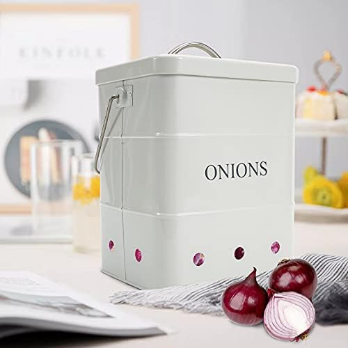 Onion Storage Bin, Metal Storage Tin with Aerating Holes - Kitchen