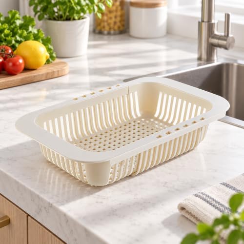 Expandable Sink Colander Basket, Retractable Over-the-Sink Strainer