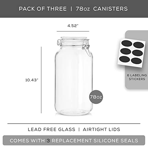 JoyJolt Airtight Glass Jars with Lids Set of 3. 78oz Glass Jar with