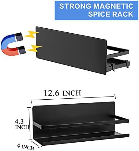 2-Pack Black Magnetic Spice Rack for Refrigerator