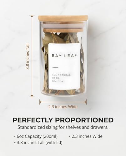 Bloomondo Glass Spice Jars with Label Pack (12x Bamboo Lid Glass Jar)