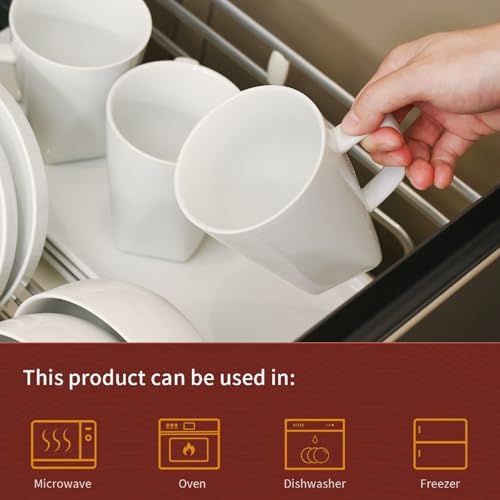 WishDeco White Coffee Mugs Set of 6, Ceramic Coffee Cups 14 oz
