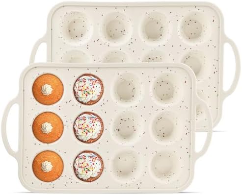 2Pack Silicone Muffin Pan For Baking With Metal Reinforced Frame, 12