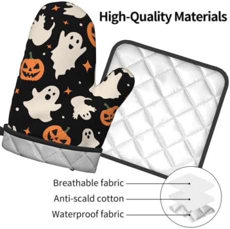 Halloween Pumpkin Ghost Oven Mitt and Pot Holder Set, 2 Pack