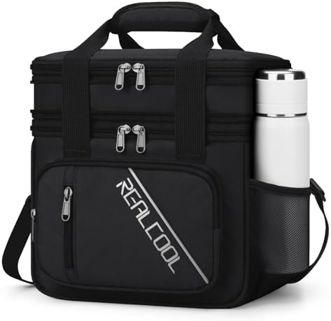 RealCool Insulated Lunch Bag, Portable Double Deck Lunch Box for Men