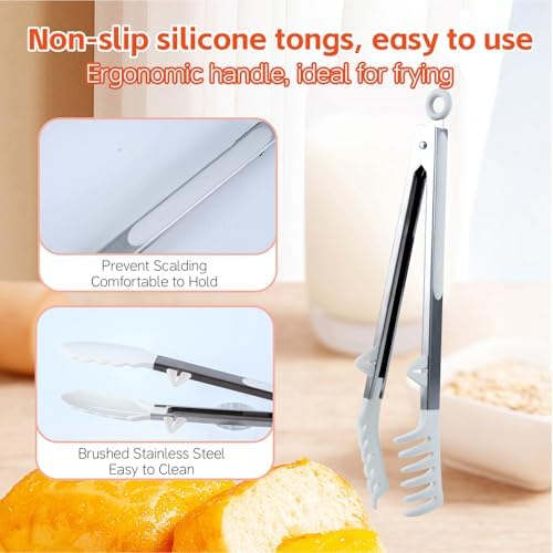 Kitchen Tongs,Set Of 3 Tongs with Silicone Tip for Cooking 9/12 Inch