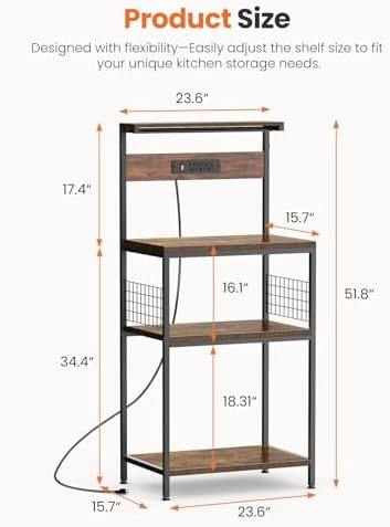 Sweetcrispy 23.6'' Bakers Rack with Power Outlet