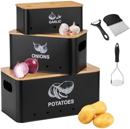 Metal Onion Garlic Potato Storage Set, Kitchen Vegetable Storage Tins