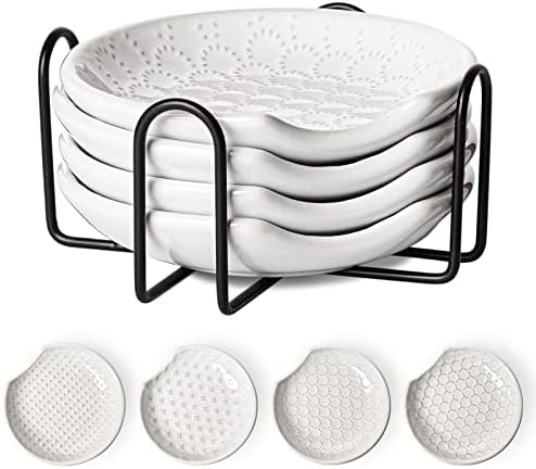 LE TAUCI Ceramic Spoon Rests for Stove Top with Holder, Set of 4
