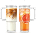 INSETLAN 24 oz Ribbed Glass Tumbler with Handle, Set of 2 Iced Coffee