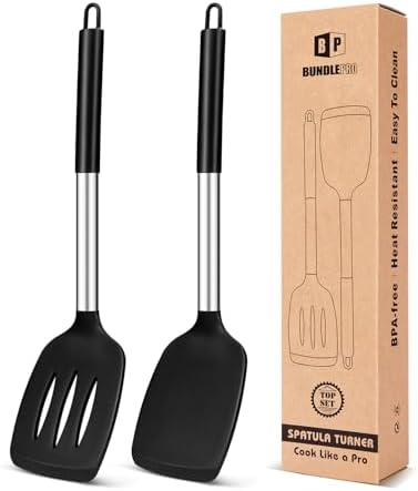 Pack of 2 Silicone Solid Turner, Non Stick Slotted Kitchen Spatulas