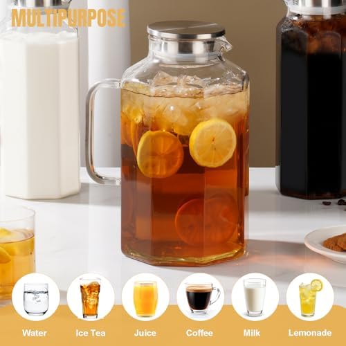 1 Gallon 128oz Octagon Glass Water Pitcher with Lid and Spout, Water