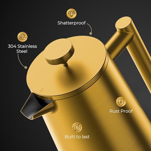 Stainless Steel French Press, 34 Oz, Gold