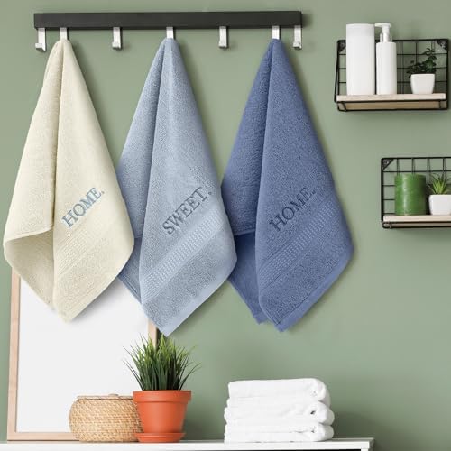 FuWeave 3 Pcs Decorative Hand Towels Bathroom Set, Blue, Home Sweet