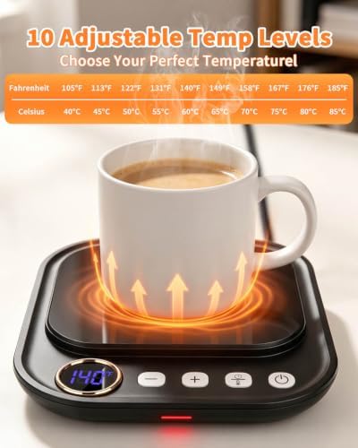 Coffee Mug Warmer for Desk, 10 Temp 105-185°F, 24H Timer & Auto