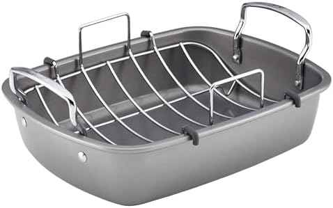 Circulon Total Bakeware Nonstick Roaster, Roasting Pan with Rack, 17-Inch x 13-Inch, Gray