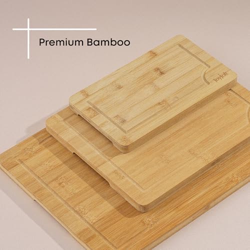 JoyJolt Bamboo Cutting Boards - Large & Small Wooden Board - Serving