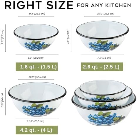 STP GOODS Enamel Bowl Set of 3 pcs Enamel Serving Bowls, Enameled
