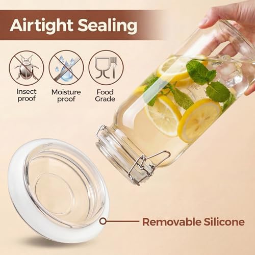 78oz Large Square Glass Jars with Airtight Lids, 3P