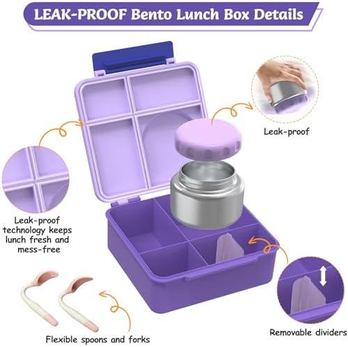 Bento Lunch Box Set for Kids with 8oz Soup Thermo, Leak-Proof Lunch