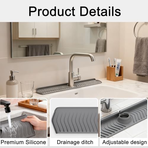 30 Inch Silicone Kitchen Sink Faucet Mat, Adjustable Waterproof Splash