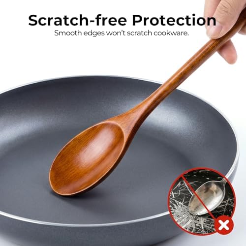 HANSGO 6-Piece Wooden Mixing Spoons Set (10/12/14 in), Natural Wood