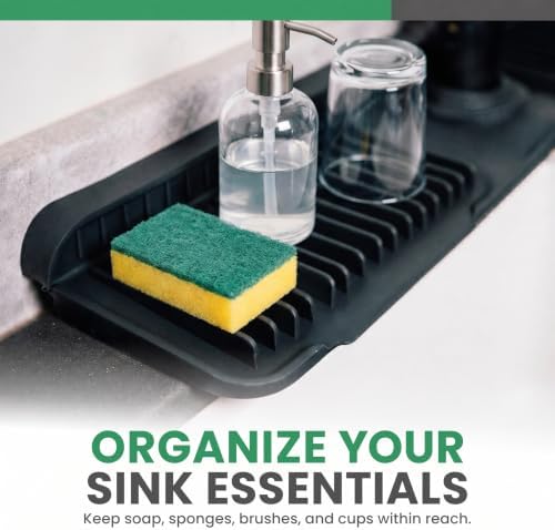 Kitchen Sink Faucet Mat, 24” Silicone, Black