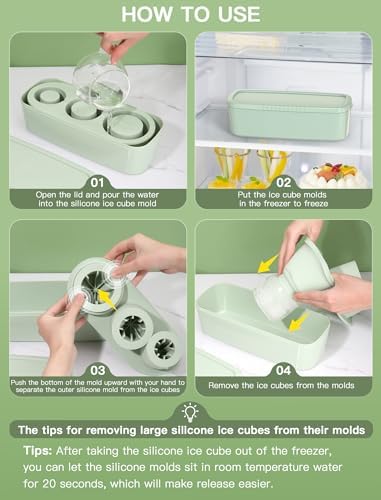 3 Pcs Silicone Ice Cube Tray for 30-40 Oz Tumblers with Lid and