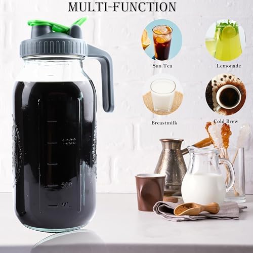Cold Brew Coffee Maker 64 Oz Mason Jar Iced Tea Pitcher With Strainer