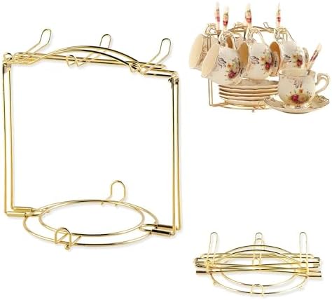 YOLIFE Tea Cup Holder for Countertop, Gold Metal Cup and Saucer
