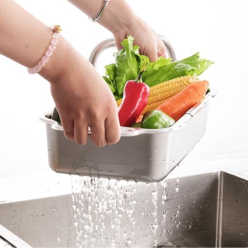 Extendable Over the Sink Colander Strainer Basket, Stainless Steel