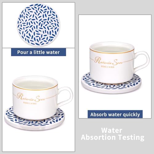 Absorbent Coasters Set of 6 Round Ceramic Coasters with Holder