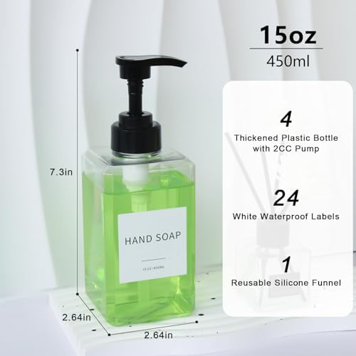 Clear Soap Dispenser Bottles, 15oz 4 Pack