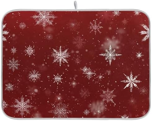 OTVEE Red Snowflake Beauty Dish Drying Mat for Kitchen Counter