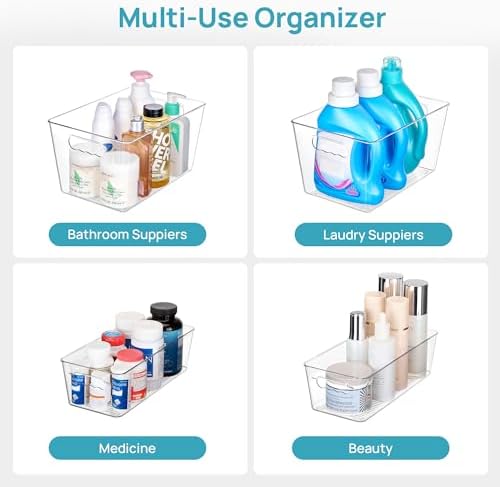 Vtopmart 8 Pack Clear Storage Bins with Lid Set for Pantry Organizer