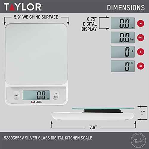 Taylor Glass Top Food Scale with Touch Controls, 11 lb Capacity, Sleek