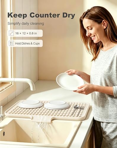 Rnivvi Silicone Dish Drying Mat for Kitchen Counter, 16 x 12" Drainer