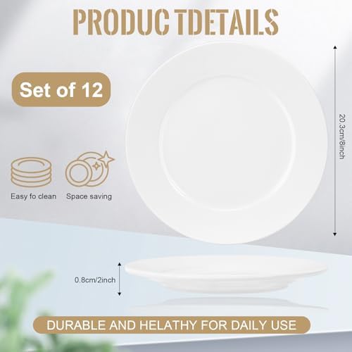 12 Pcs Porcelain Dessert Plates, 8 In Small Appetizer Plates, White