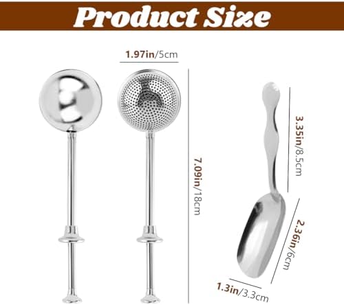 2pcs Tea Infuser with Spoon, Stainless Steel Fine Mesh Ball Filter