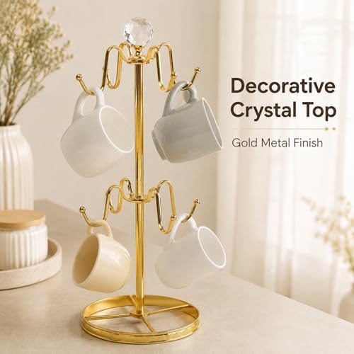 Mug Tree Coffee Cup Holder for Counter Top 8 Hooks(Gold)