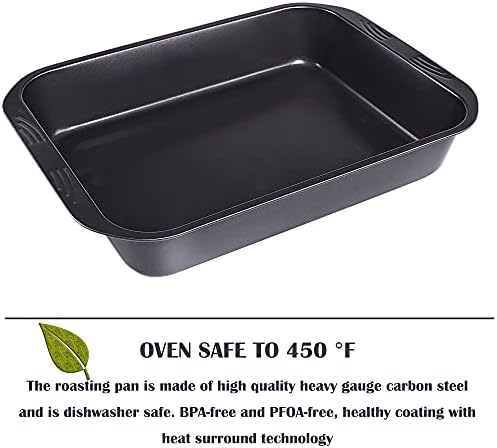 kitCom Bakeware Nonstick Roaster, Nonstick Roasting Pan with Rack, Great For Roast Chicken, Roasts And Turkeys - 15 Inch x 11 Inch (5.8 QT), Gray