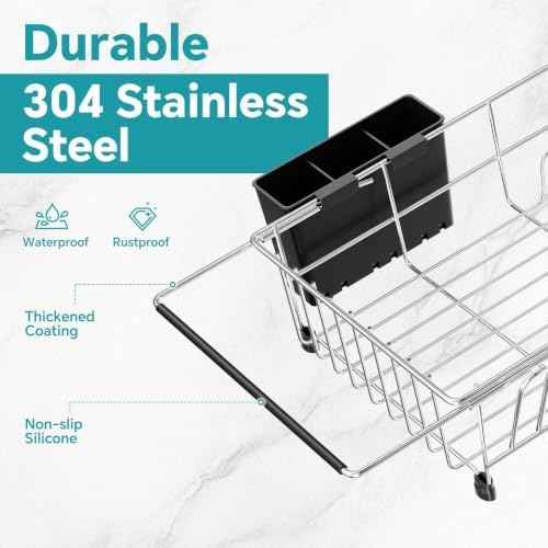 Simple Trending Adjustable Dish Drying Rack in Sink with Utensil Holde