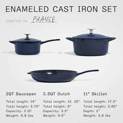 Made In Cookware - 5 Pc Enameled Cast Iron Set - Blue - Includes Dutch