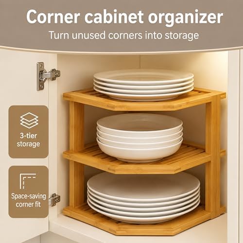 Bambüsi 3-Tier Corner Shelf, Bamboo Kitchen Organizer
