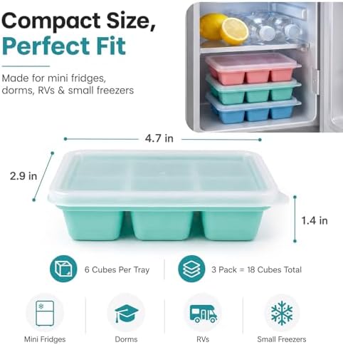 Mini Ice Cube Trays for Freezer, 3 Pack Small Ice Cube Trays with